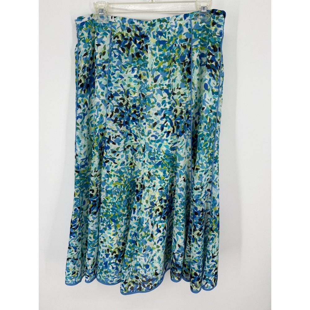 Willi Smith Midi Skirt Women 10 Blue Green Abstract Print Lined Chiffon Floral